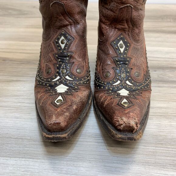 Corral G1042 Womens Studded Inlay 7M Brown Leather Inlay Snip Toe Western Boot - Picture 11 of 16